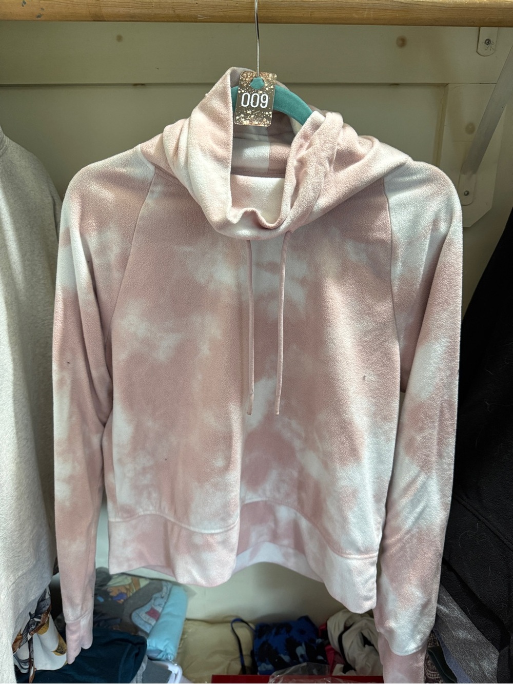 009 Old Navy Pink and White Tie-Dye Cowl Hoodie Sweater